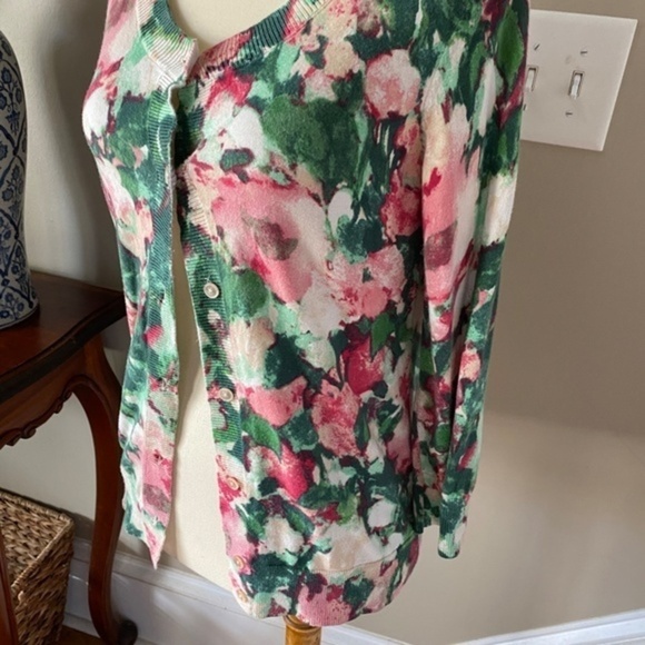 Talbots Water Color Floral Green Pink Cardigan  XS - Picture 4 of 9